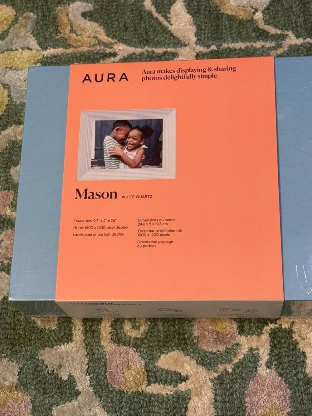 Aura Mason 9" Digital WiFi Frame White Quartz Dual Orientation Unlimited Storage